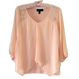 BCX Women Top Blouse Light Pink  Size S 3/4 Sleeve Lace Embellished